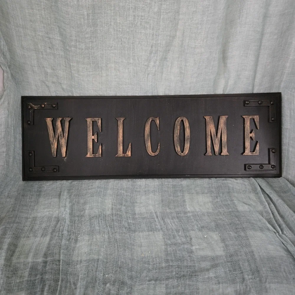Rustic Metal WELCOME Sign‎ wth Raised Copper Color Letters Wall Mount Hanging